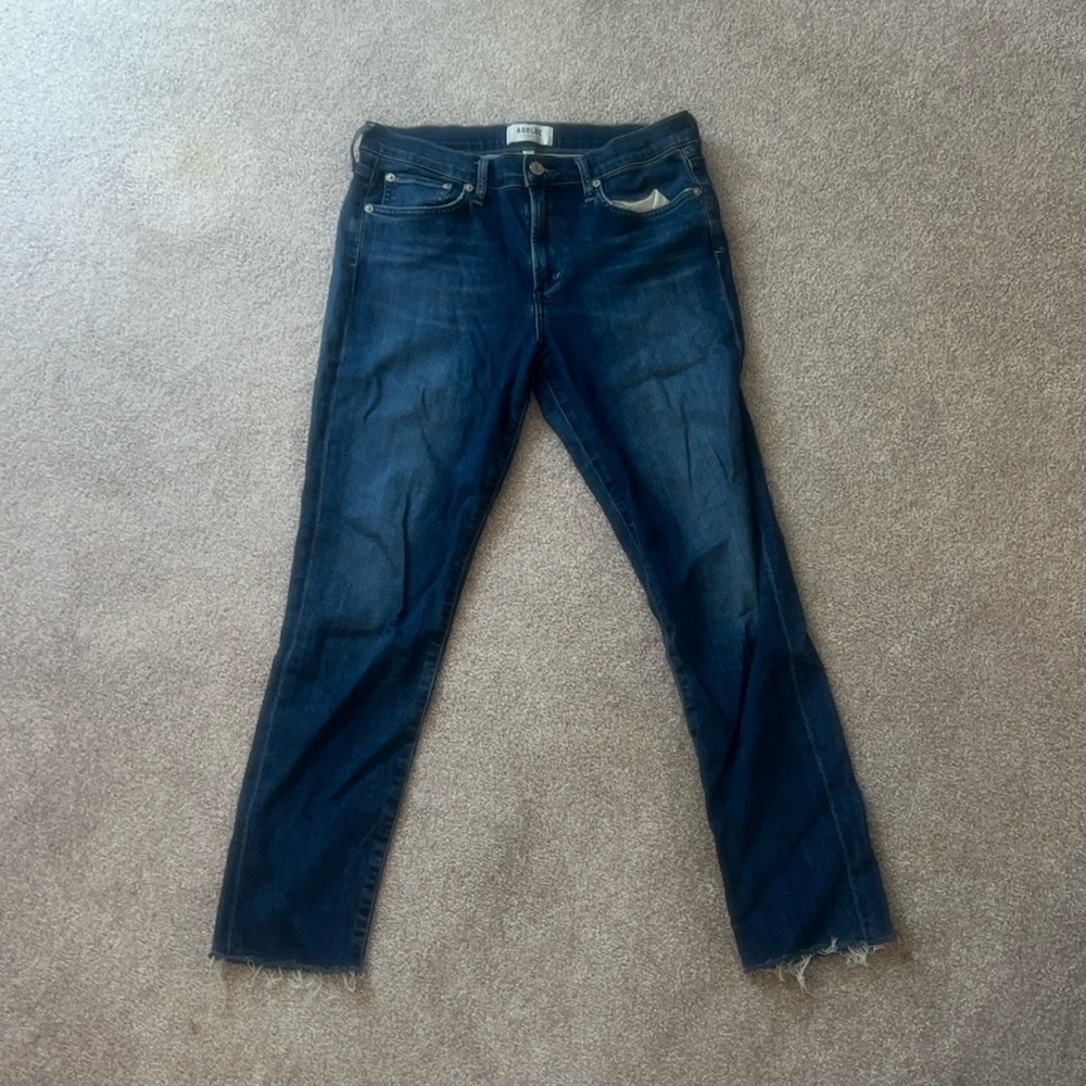 Agolde Dark Wash Skinny Jeans with Raw Hem